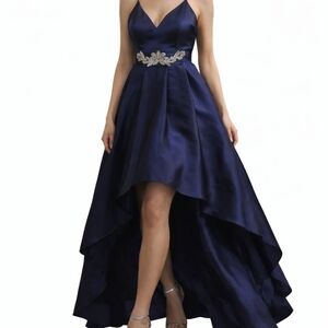 BCX Navy High Low Dress with Embellished Waist